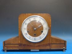 An inlaid Art Deco three-train mantel cl