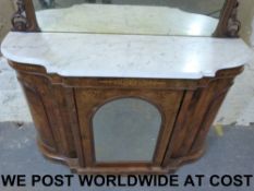 A 19thC walnut inlaid credenza with marb