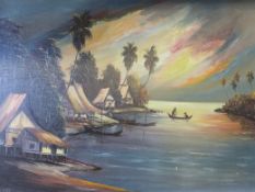 A trio of 1960s retro oil on canvases of