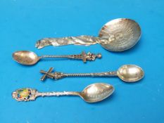 A Chinese white metal spoon, marked 950,