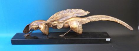 A large French bronze of two junglefowl