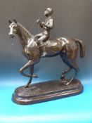 A large spelter horse and jockey
