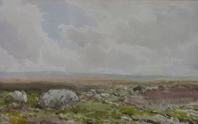 A framed watercolour Moorland scene (20