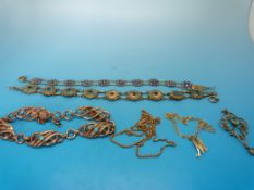 Two enamel bracelets, two 9ct gold chain