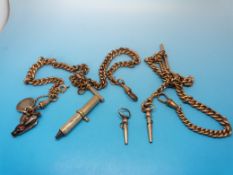Two gold plated Albert chains, two pocke