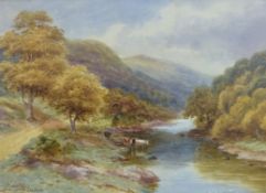 H Lawes watercolour of cattle watering 