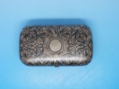 A Russian white metal and Niello snuff b