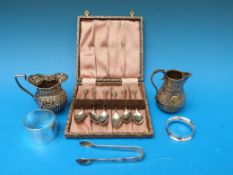 Two hallmarked silver jugs, two silver n