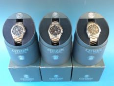 Three Citizen Eco-Drive WR100 chronograp