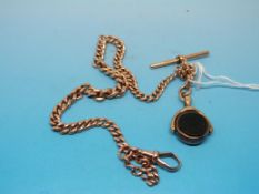 A 9ct gold Albert with a bloodstone and