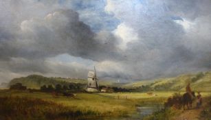 A 19thC oil on canvas of a river, figure