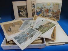 Portfolio of 19thC prints, engravings, e