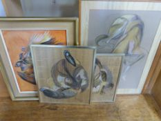 Joan Farley four pastels of animals, lar