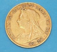 A 1901 Victorian gold half sovereign