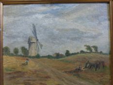 A framed oil on board depicting a scene