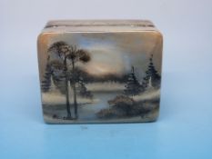 A Russian lacquer box decorated with a w