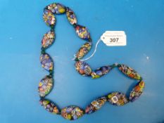 A necklace of millefiori glass beads