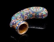 A Russian silver gilt and enamel cane/ s