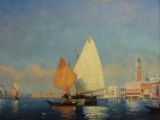 Oil on canvas of Venice with sailing bar