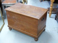 A 19thC elm trunk raised on bun feet (W8