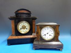 Two faux slate mantel clocks, one Japy F