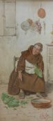 E. Vitali watercolour of a monk preparin