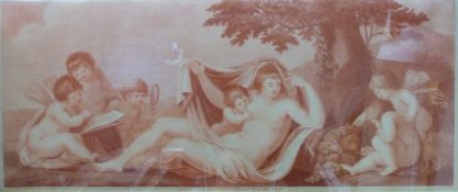 A sepia engraving printed on silk by F.