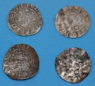 Four various Edward I - III pennies, Can