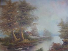 A pair of oils on canvas of rural river