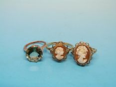 A 9ct gold cameo ring, a yellow metal ca