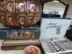 Two vintage tinplate biscuit tins, cased