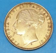 An 1875 gold full sovereign, Victoria yo