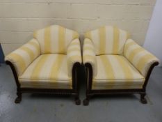 A carved walnut three piece suite raised