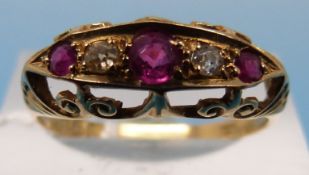 An 18ct gold ring set with three rubies