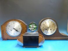Two oak cased mantel clocks a retro desk