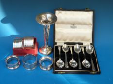 A cased set of six hallmarked silver tea