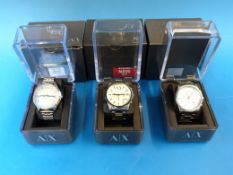 Three Armani Exchange gents wristwatches