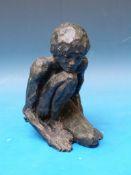 A C Brieu resin bronze of a kneeling fig