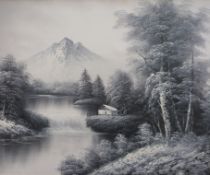 An oil on canvas of snowy landscape (48