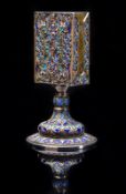 A Russian silver gilt and enamel matchbo