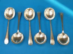 A set of six hallmarked silver soup spoo