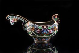 A Russian silver gilt and enamel kovsh d