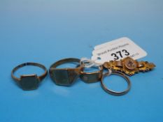 Three 9ct gold rings together with a 9ct