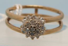 A 9ct gold ring formed of two bands set