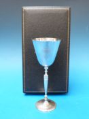 A cased silver goblet commemorating the