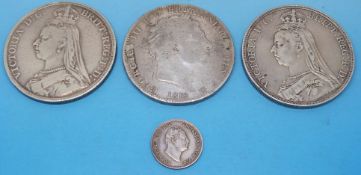 Two Victorian Jubilee crowns, a George I