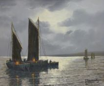 Francois Carbou oil on canvas of fishing