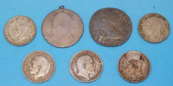 A Queen Anne 1707 sixpence together with