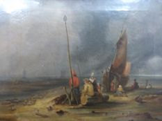 A 19thC oil on canvas of figures and a b