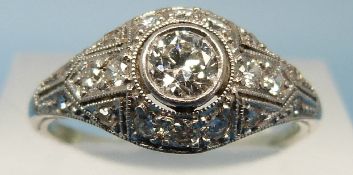 An Art Deco ring marked 18ct set with a